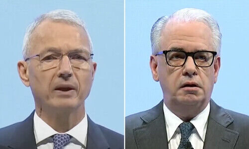 Axel Lehmann and Ulrich Koerner (Screenshot from Credit Suisse AGM)