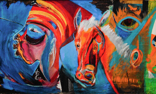 El Hadji Sy’s monumental painting Lat Dior (Image: Collection CBH)