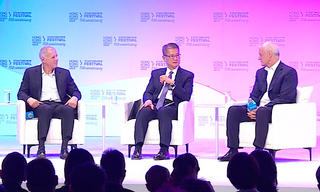 HSBC CEO Georges Elhedery, Hong Kong Financial Secretary Paul Chan and Standard Chartered CEO Bill Winters (Left to right; image: HKFTW)
