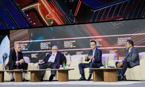 Ant Group Chairman Eric Jing (second from right) shares insights at the Singapore FinTech Festival 2025. (Image: SFF)