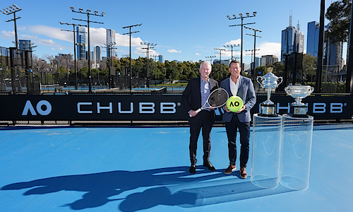Tennis Australia’s chief executive Craig Tiley and Chubb’s APAC president Marcos Gunn (left to right; Image: Chubb)