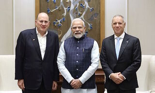 Mark Tucker, Narendra Modi and Georges Elhedery (Left to right; image: HSBC)