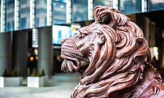 One of the two famed bronze lions at HSBC’s Hong Kong office (Image: Shutterstock)
