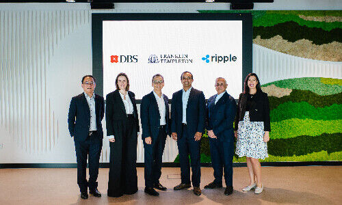 Rimy Gui, Evy Theunis, Lim Wee Kian, all DBS; Chetan Karkhanis, Franklin Templeton; Nigel Khakoo, and Fiona Murray, both Ripple (from left, Image: DBS)