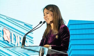 Tan Su Shan, CEO of DBS, announced the MOU with Austrade during her welcome address at a 10th anniversary celebration (Image: DBS)