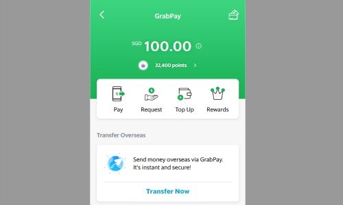 Screenshot of Grab's remittance product