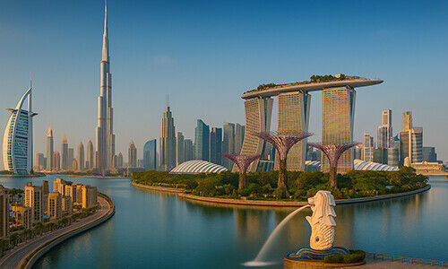 Dubai and Singapore (Image: AI artwork)